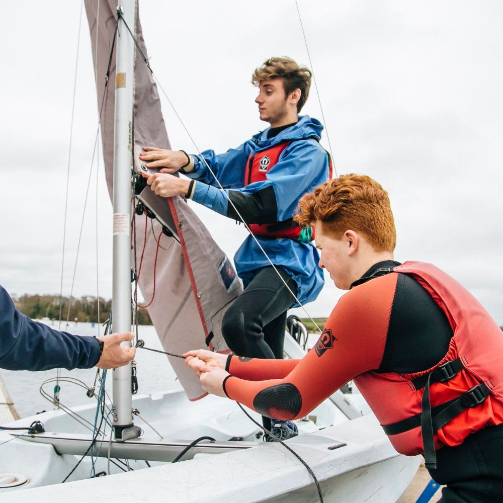 Teenagers on a RYA sailing course at Aztec Adventure Upton Warren
