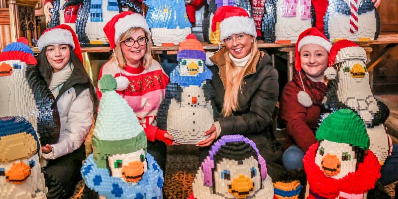 Christmas Penguin Brick Trail and giant woolly mammoth at The Valley, Evesham, family-friendly festive attraction