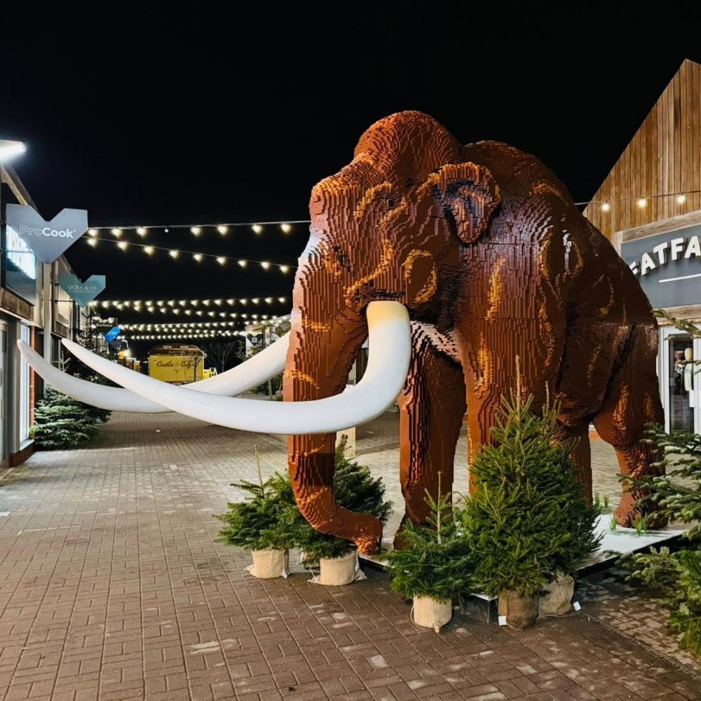 Christmas Penguin Brick Trail and giant woolly mammoth at The Valley, Evesham, family-friendly festive attraction