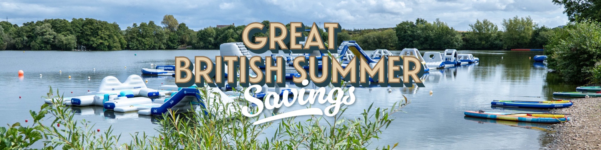 Families enjoying the Aztec Adventure Aqua Park - save this summer with Great British Summer Savings, 25 June to 1 September 2026.