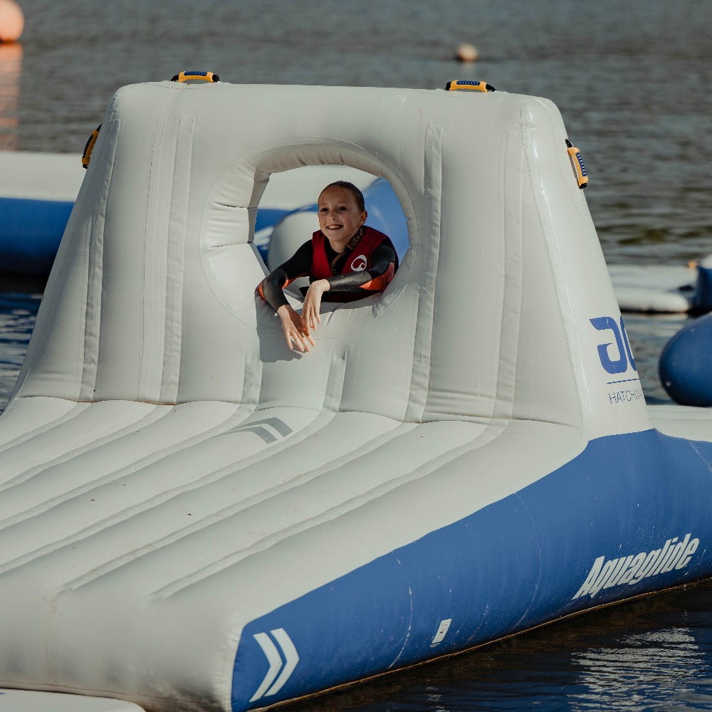 Aztec Adventure Aquaglide Aqua Park with girl on smiling