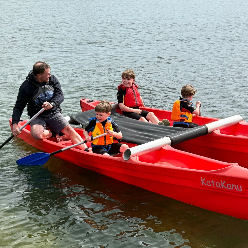 Instructor and three boys on a Little Adventurers Day (5-7 years) at Aztec Adventure Lower Moor