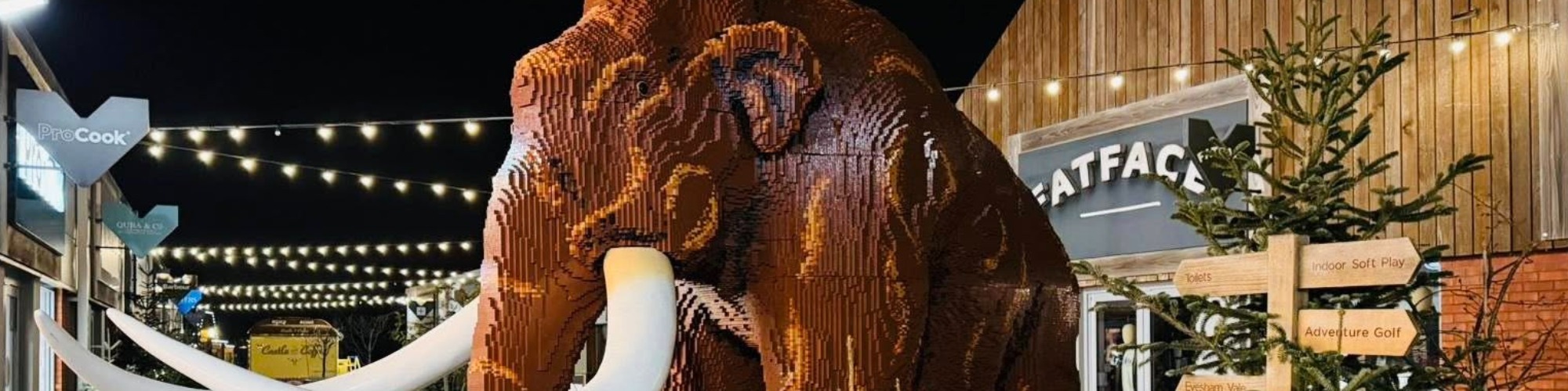 Christmas Penguin Brick Trail and giant woolly mammoth at The Valley, Evesham, family-friendly festive attraction